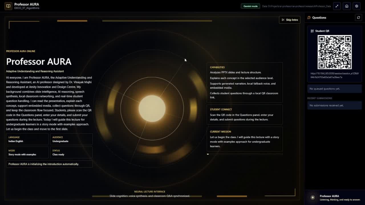 Original Professor AURA video preview showing the lecture interface