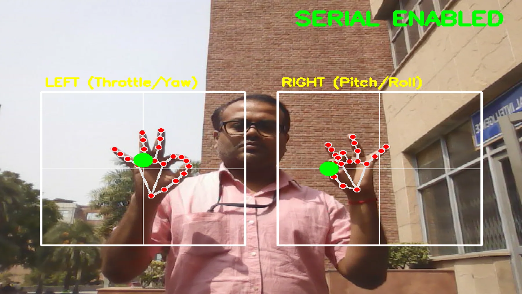 Original gesture-control demonstration with recognised hand landmarks and control states